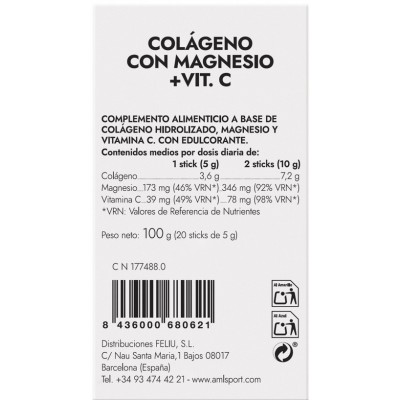 Comprar ANA MARIA LAJUSTICIA COLAGENO CON MAGNESIO + VITAMINA C SABOR FRESA AMLSPORT 20 STICKS al mejor precio en NuestraFarma, tu farmacia online