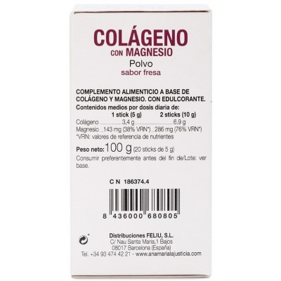 Comprar ANA MARIA LAJUSTICIA COLAGENO CON MAGNESIO SABOR FRESA 20 STICKS 5G al mejor precio en NuestraFarma, tu farmacia online