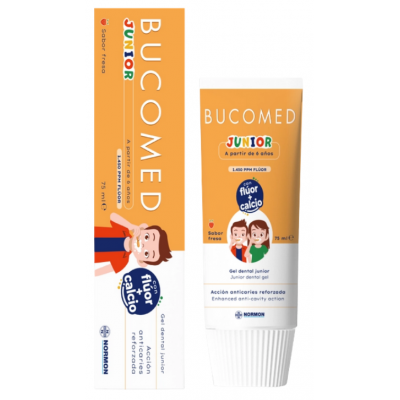 Comprar BUCOMED GEL DENTAL JUNIOR SABOR FRESA 75 ML al mejor precio en NuestraFarma, tu farmacia online