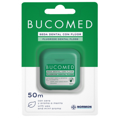 Comprar BUCOMED SEDA DENTAL CON FLUOR AROMA MENTA 50 M al mejor precio en NuestraFarma, tu farmacia online