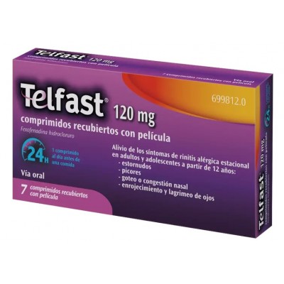 Comprar TELFAST 120 MG 7 COMPRIMIDOS RECUBIERTOS al mejor precio en NuestraFarma, tu farmacia online