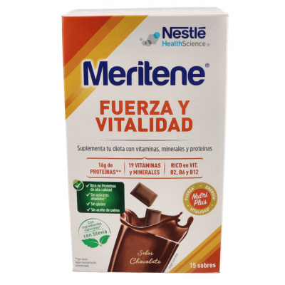 Comprar MERITENE FUERZA Y VITALIDAD SABOR CHOCOLATE 15 SOBRES 30 G al mejor precio en NuestraFarma, tu farmacia online