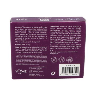Comprar VITAE INTESTVITA TRANSIT 30 CAPSULAS al mejor precio en NuestraFarma, tu farmacia online