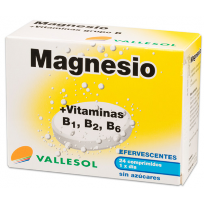 Comprar VALLESOL MAGNESIO + VITAMINAS B1, B2, B6 24 COMPRIMIDOS EFERVESCENTES al mejor precio en NuestraFarma, tu farmacia online