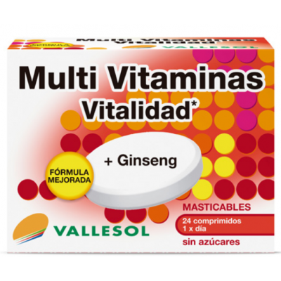 Comprar VALLESOL MULTI VITAMINAS VITALIDAD + GINSENG 24 COMPRIMIDOS MASTICABLES al mejor precio en NuestraFarma, tu farmacia online