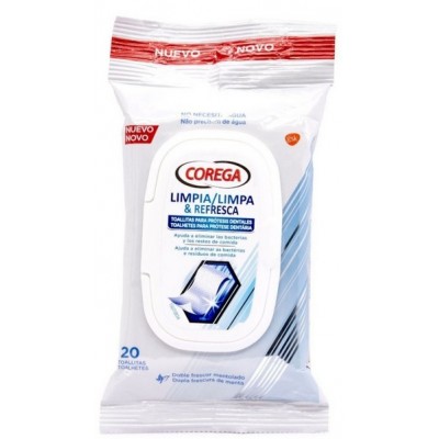Comprar COREGA LIMPIA & REFRESCA TOALLITAS PARA PROTESIS DENTALES 20 UNIDADES al mejor precio en NuestraFarma, tu farmacia online