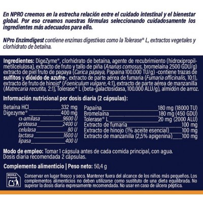 Comprar NPRO ENZIMDIGEST 60 CAPSULAS al mejor precio en NuestraFarma, tu farmacia online