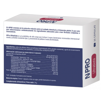 Comprar NPRO ULTRABIOTA 30 CAPSULAS al mejor precio en NuestraFarma, tu farmacia online