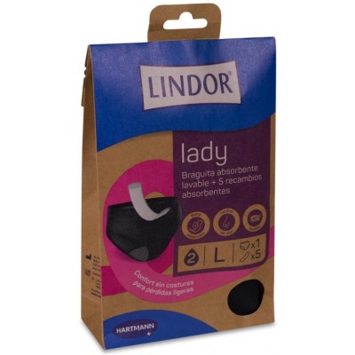 Comprar LINDOR LADY BRAGUITA ABSORBENTE LAVABLE + 5 RECAMBIOS ABSORBENTES TALLA L (40-42) al mejor precio en NuestraFarma, tu farmacia online