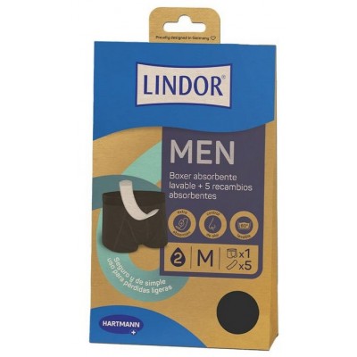 Comprar LINDOR MEN BÓXER ABSORBENTE LAVABLE + 5 RECAMBIOS ABSORBENTES TALLA M (38-40) al mejor precio en NuestraFarma, tu farmacia online