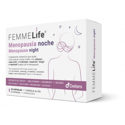Comprar FEMMELIFE MENOPAUSIA NOCHE 30 CAPSULAS al mejor precio en NuestraFarma, tu farmacia online