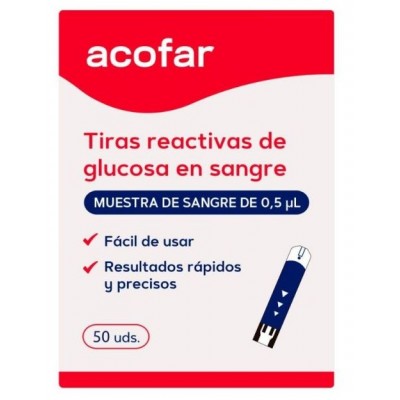 Comprar ACOFAR TIRAS REACTIVAS DE GLUCOSA EN SANGRE 50 TIRAS al mejor precio en NuestraFarma, tu farmacia online