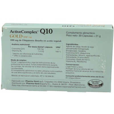 Comprar ACTIVECOMPLEX Q10 GOLD 100 MG 30 CAPSULAS al mejor precio en NuestraFarma, tu farmacia online