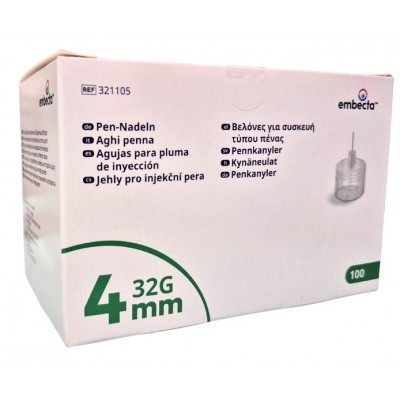 Comprar AGUJA ESTERIL EMBECTA PARA PLUMAS 32G (0.23 MM X 4 MM) 100 UNIDADES al mejor precio en NuestraFarma, tu farmacia online