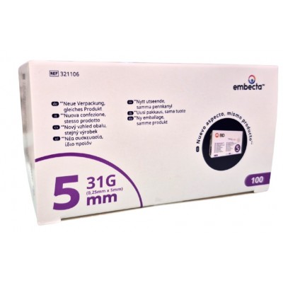 Comprar AGUJA ESTERIL EMBECTA PARA PLUMAS 31G (0.25 MM X 5 MM) 100 UNIDADES al mejor precio en NuestraFarma, tu farmacia online
