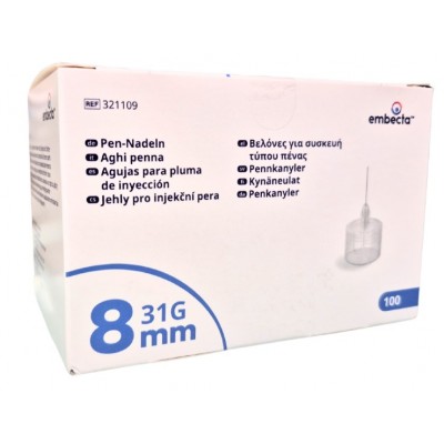 Comprar AGUJA ESTERIL EMBECTA PARA PLUMAS 31G (0.25 MM X 8 MM) 100 UNIDADES al mejor precio en NuestraFarma, tu farmacia online
