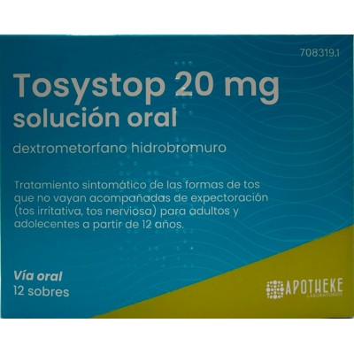 Comprar TOSYSTOP 20 MG 12 SOBRES SOLUCION ORAL 10 ML al mejor precio en NuestraFarma, tu farmacia online