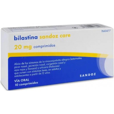 Comprar BILASTINA SANDOZ CARE 20 MG 10 COMPRIMIDOS al mejor precio en NuestraFarma, tu farmacia online