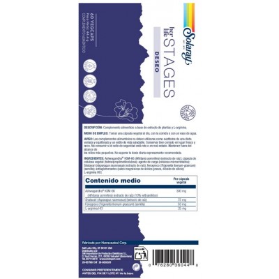 Comprar SOLARAY STAGES DESEO 60 CAPSULAS al mejor precio en NuestraFarma, tu farmacia online