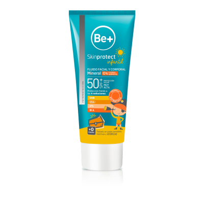 Comprar BE+ SKINPROTECT INFANTIL FLUIDO MINERAL SPF50+ 100 ML al mejor precio en NuestraFarma, tu farmacia online