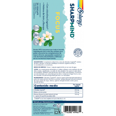 Comprar SOLARAY SHARPMIND FOCUS 30 CAPSULAS VEGETALES al mejor precio en NuestraFarma, tu farmacia online