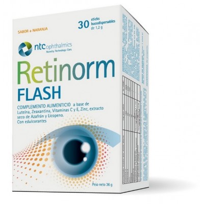 Comprar RETINORM FLASH 30 STICKS BUCODISPERSABLES 1,2 G SABOR NARANJA al mejor precio en NuestraFarma, tu farmacia online