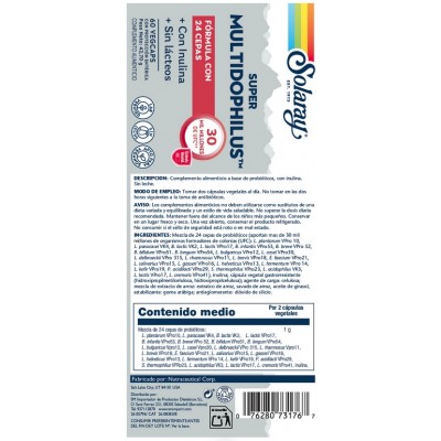 Comprar SOLARAY SUPER MULTIDOPHILUS 24 STRAINS 60 CAPSULAS VEGETALES al mejor precio en NuestraFarma, tu farmacia online