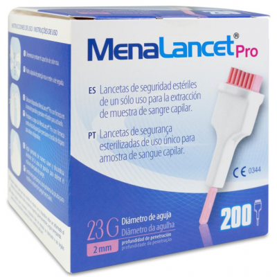 Comprar MENALANCET PRO LANCETAS ESTERILES 200 UNIDADES 23 G 2 MM al mejor precio en NuestraFarma, tu farmacia online