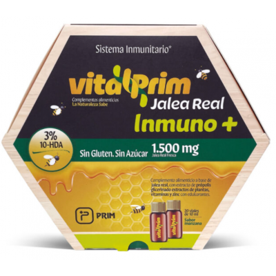Comprar VITALPRIM JALEA REAL 1500 MG INMUNO SABOR MANZANA 20 VIALES 10 ML al mejor precio en NuestraFarma, tu farmacia online