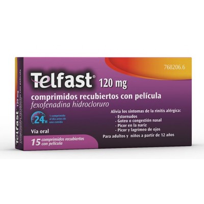 Comprar TELFAST 120 MG 15 COMPRIMIDOS RECUBIERTOS al mejor precio en NuestraFarma, tu farmacia online