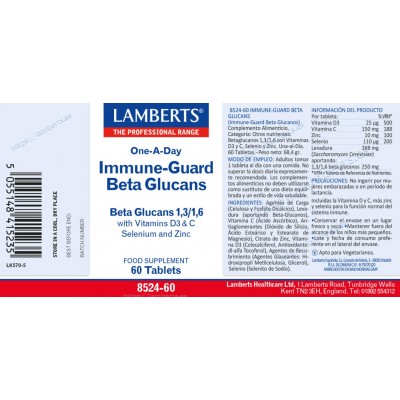 Comprar LAMBERT IMMUNE-GUARD BETA GLUCANOS 60 TABLETAS 8524 al mejor precio en NuestraFarma, tu farmacia online