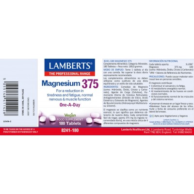 Comprar LAMBERTS MAGNESIO 375 180 TABLETAS 8241 al mejor precio en NuestraFarma, tu farmacia online