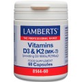 LAMBERTS VITAMINA D3 & K2 (D3 1000UI/K2 90MCG) 60 CAPSULAS 8144