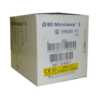 BD MICROLANCE3 AGUJA HIPODERMICA 100 UNIDADES 20 G 1" 25 MM X 0,9 MM