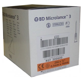 BD MICROLANCE3 AGUJA HIPODERMICA 100 UNIDADES 25 G 5/8" 16 MM X 0,5 MM