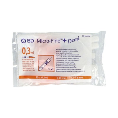 Comprar BD MICRO-FINE+ U-100 JERINGA DE INSULINA ESCALA 1/2 U 100 UNIDADES 0,3 ML 30 G 8 MM X 0,30 MM al mejor precio en NuestraFarma, tu farmacia online