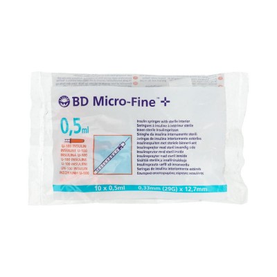 Comprar BD MICRO-FINE+ U-100 JERINGA DE INSULINA ESCALA 1 U 100 UNIDADES (0,5 ML) 29 G (12,7 MM X 0,33 MM) al mejor precio en NuestraFarma, tu farmacia online