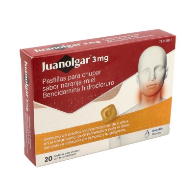 Comprar JUANOLGAR 3 MG 20 PASTILLAS PARA CHUPAR (SABOR NARANJA - MIEL)(BLISTER) al mejor precio en NuestraFarma, tu farmacia online