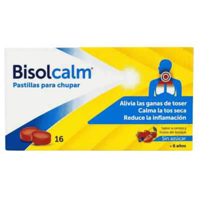 Comprar BISOLCALM 16 PASTILLAS PARA CHUPAR SABOR CEREZA Y FRUTOS DEL BOSQUE al mejor precio en NuestraFarma, tu farmacia online