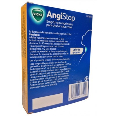 Comprar ANGISTOP 5 MG/1 MG 24 COMPRIMIDOS PARA CHUPAR SABOR MIEL (PVC/PE/PVDC) al mejor precio en NuestraFarma, tu farmacia online