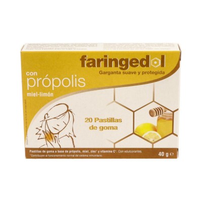 Comprar FARINGEDOL CON PROPOLIS MIEL-LIMON 20 PASTILLAS DE GOMA al mejor precio en NuestraFarma, tu farmacia online
