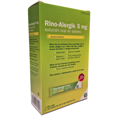 Comprar RINO-ALERGIK 5 MG 10 SOBRES SOLUCION ORAL 10 ML al mejor precio en NuestraFarma, tu farmacia online