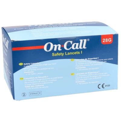 Comprar LANCETAS ON CALL SAFETY LANCETS 1 100 UNIDADES RETRACTILES al mejor precio en NuestraFarma, tu farmacia online