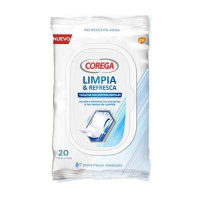 Comprar COREGA LIMPIA & REFRESCA TOALLITAS PARA PROTESIS DENTALES 20 UNIDADES al mejor precio en NuestraFarma, tu farmacia online