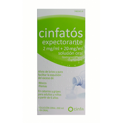 Comprar CINFATOS EXPECTORANTE 2 mg/ml + 20 mg/ml SOLUCION ORAL 1 FRASCO 200 ml (VIDRIO) al mejor precio en NuestraFarma, tu farmacia online
