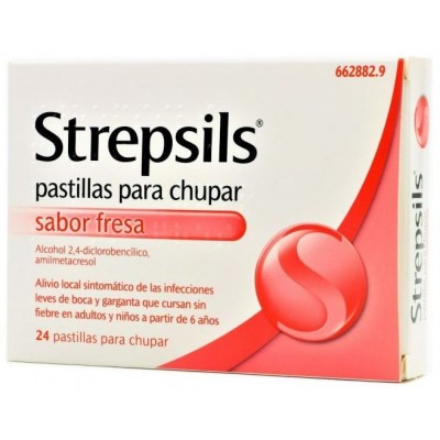 Comprar STREPSILS 24 PASTILLAS PARA CHUPAR (SABOR FRESA) al mejor precio en NuestraFarma, tu farmacia online
