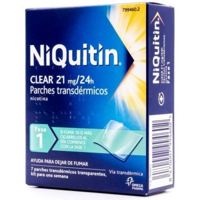 Comprar NIQUITIN CLEAR 21 MG/24 H 7 PARCHES TRANSDERMICOS 114 MG al mejor precio en NuestraFarma, tu farmacia online