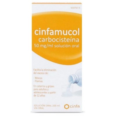 Comprar CINFAMUCOL CARBOCISTEINA 50 MG/ML SOLUCION ORAL 1 FRASCO 200 ML al mejor precio en NuestraFarma, tu farmacia online