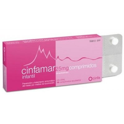 Comprar CINFAMAR INFANTIL 25 mg 10 COMPRIMIDOS RECUBIERTOS al mejor precio en NuestraFarma, tu farmacia online