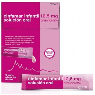 Comprar CINFAMAR INFANTIL 12,5 mg 12 SOBRES SOLUCION ORAL 5 ml al mejor precio en NuestraFarma, tu farmacia online